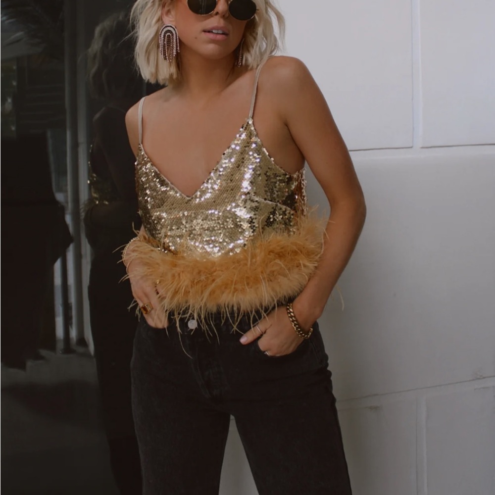 darling gold sequin novelty crop top